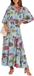 Boho Maxi Dress V Neck Puff Sleeve Floral Swing - Flowy Summer Fit