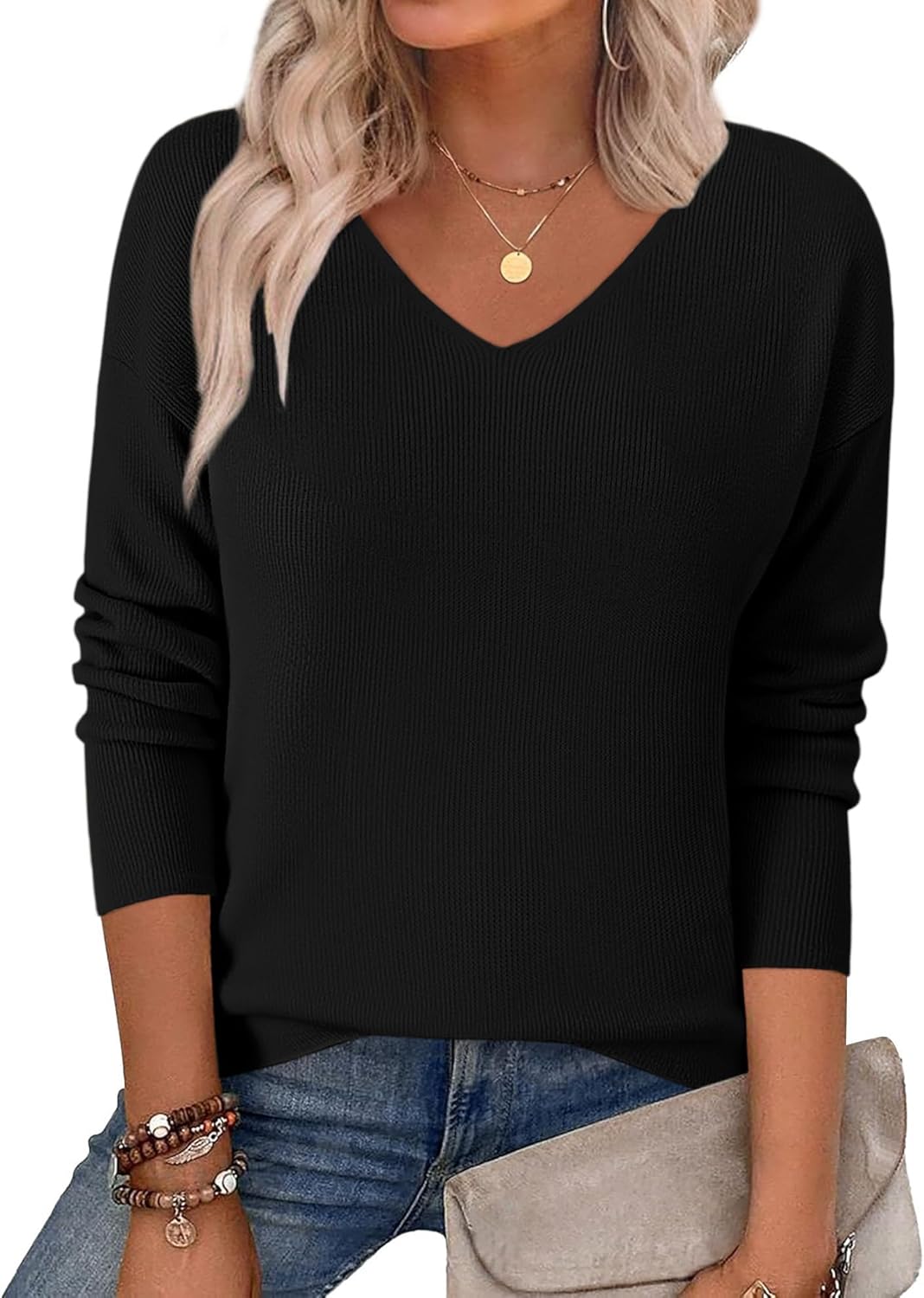 Zeagoo Women's Fall Sweaters Long Sleeve V Neck Knit Pullovers
