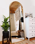 Floor Mirror Full Length Mirror with Stand Arched Gold Frame - Elegant