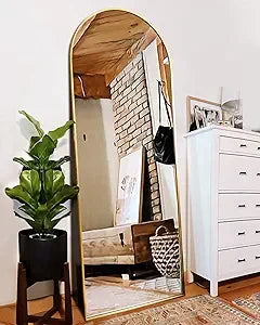 Full Length Gold Floor Mirror with Stand for Stylish Spaces