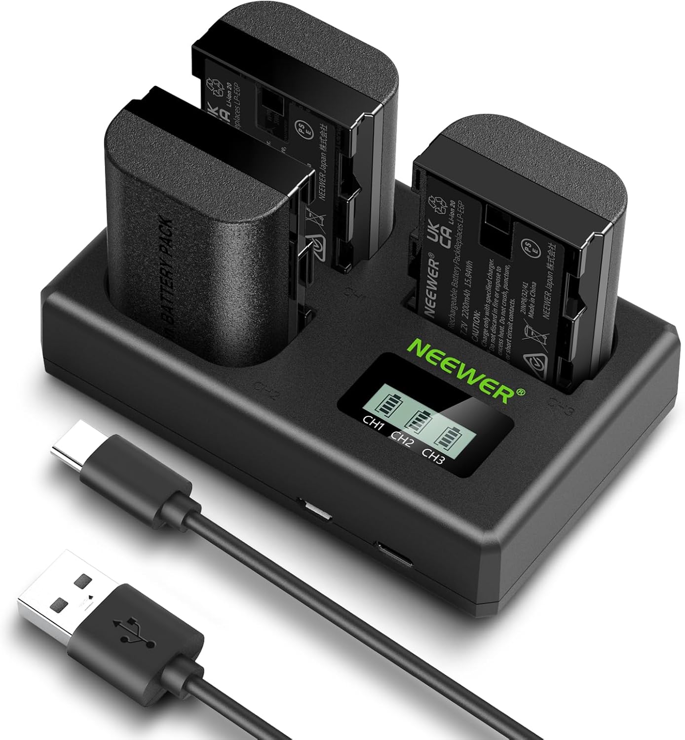 NEEWER 3 Pack 2200mAh LP-E6P Replacement Battery & Charger