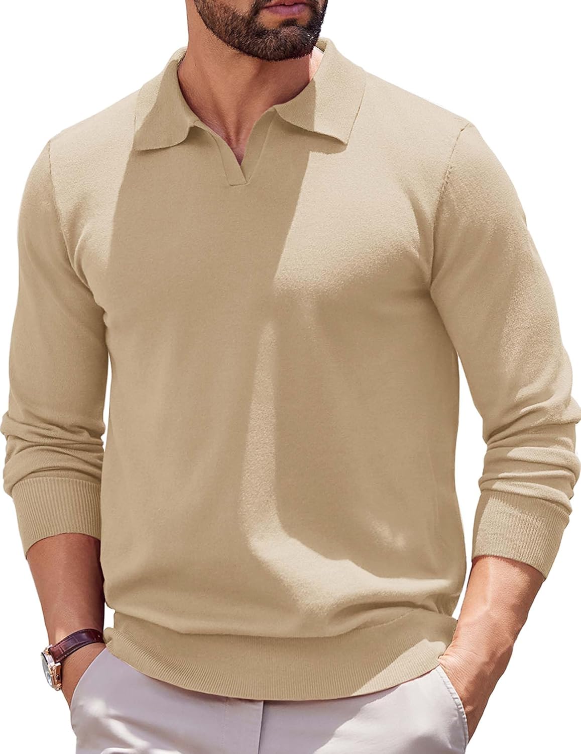 Stylish Long Sleeve Polo Sweater for Men - Versatile Knit Top