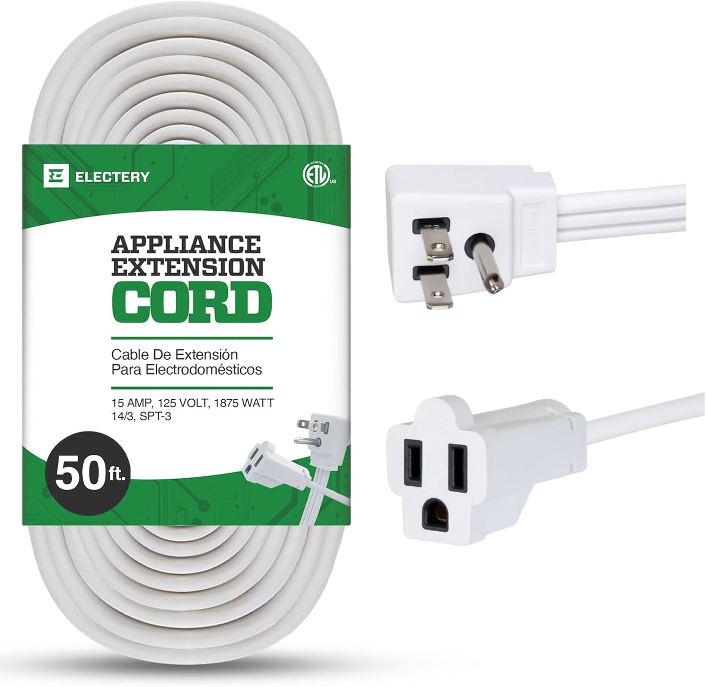 Heavy Duty Appliance Extension Cord - 50 Ft, 14 AWG Power Wire