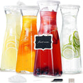 Glass Carafe 1 Liter Set - 4 Pack Square Pitchers for Parties