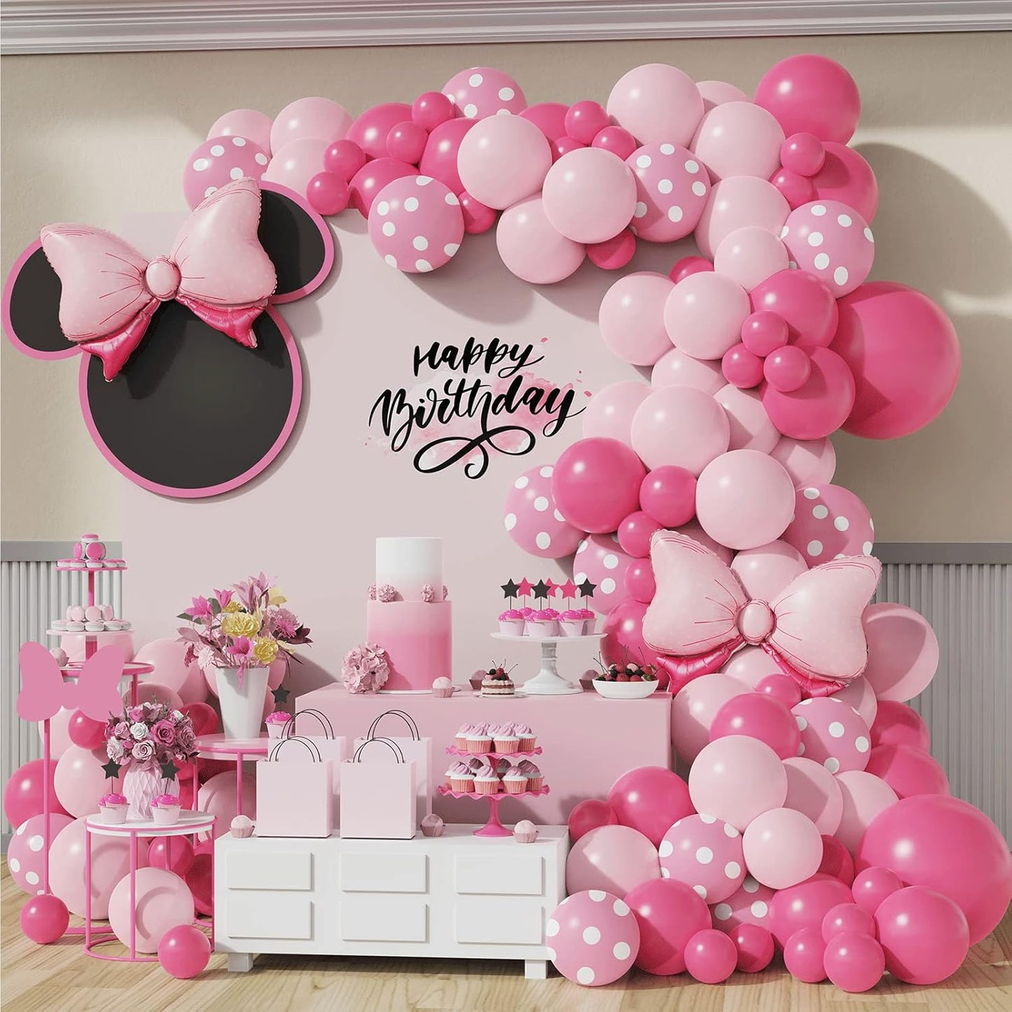 Pink Mouse Birthday Decorations - 136Pcs Set for Magical Parties