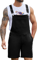 Black Denim Overalls for Men Short Jumpsuit - Zipper Front