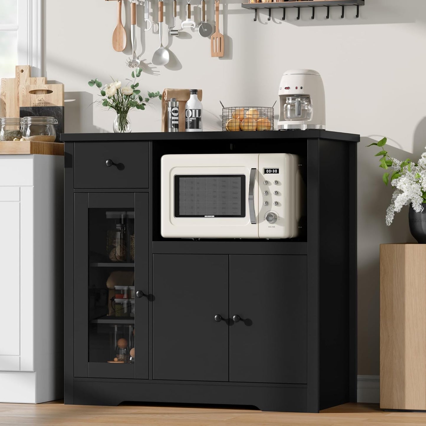 Senfot Modern Microwave Cabinet with Storage - Space-Saving Buffet