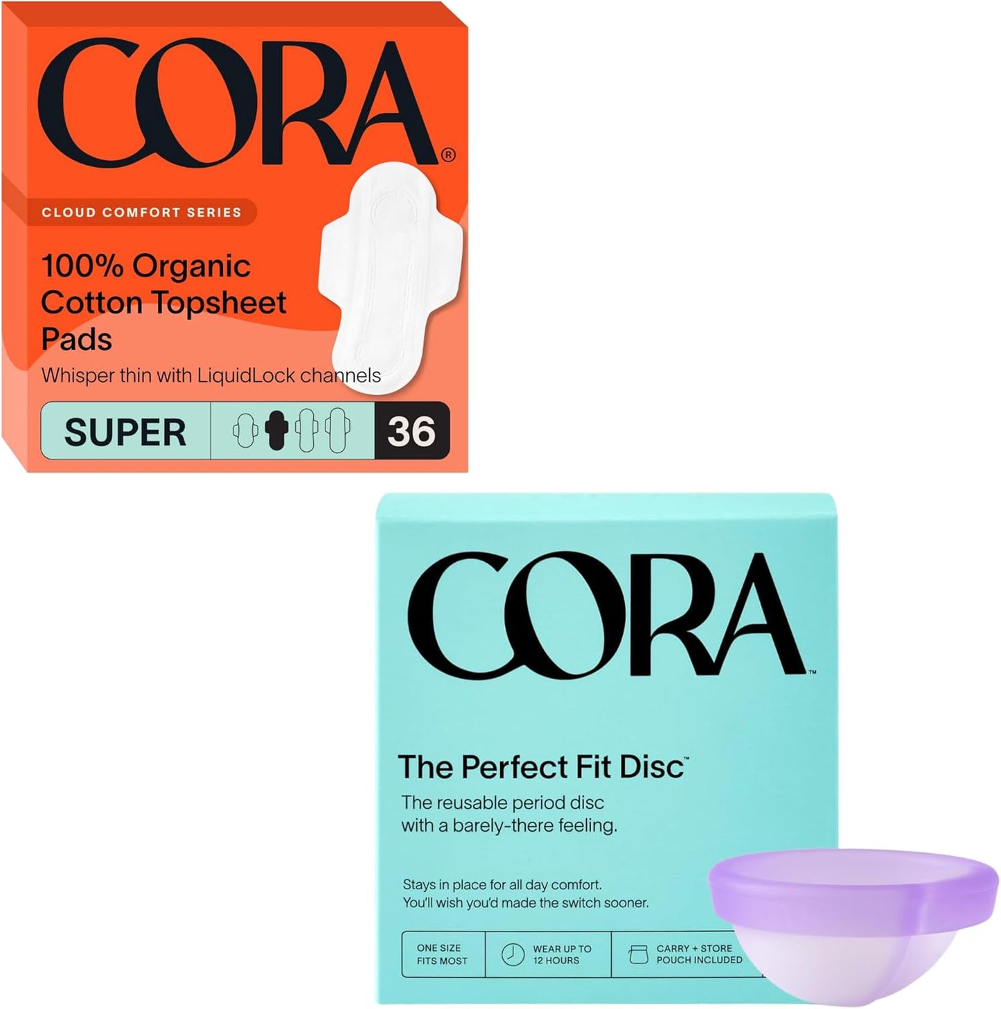 36 Super Absorbency Pads & Menstrual Disc Bundle - Eco-Friendly Cora
