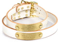 Handmade Personalized Bridle Leather Dog Collar White - Engraved Brass