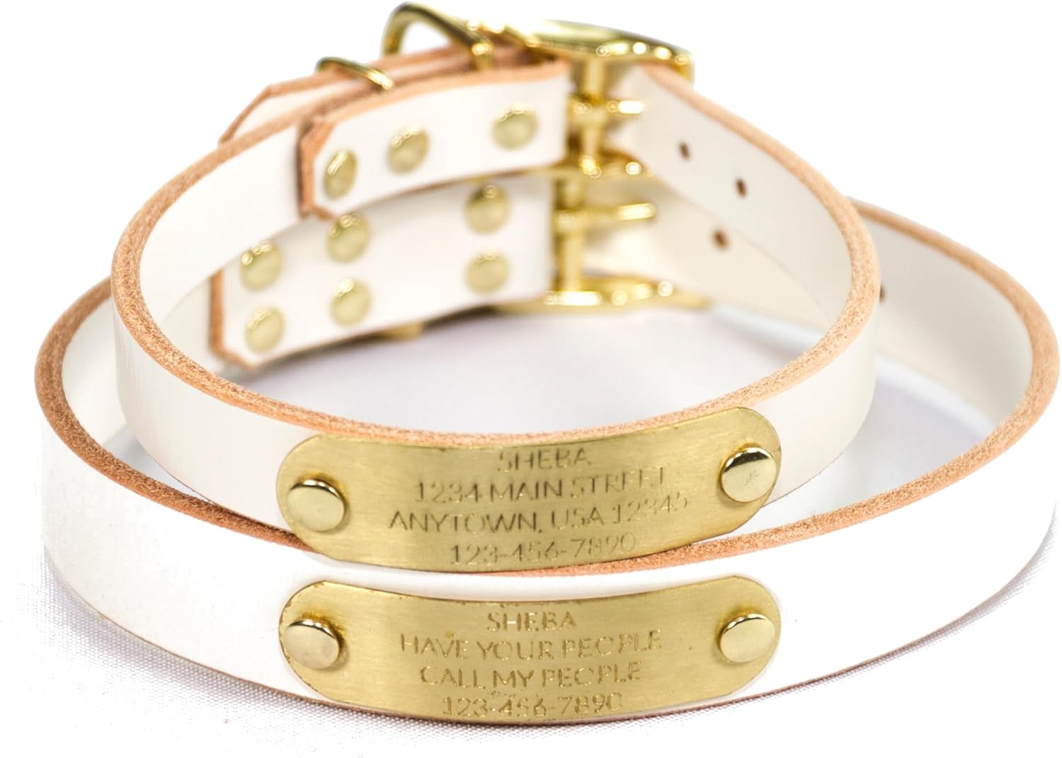 Handmade Personalized Bridle Leather Dog Collar with Brass Nameplate