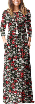 Women Long Sleeve Casual Round Neck Loose Floral Maxi (Style D4XM)