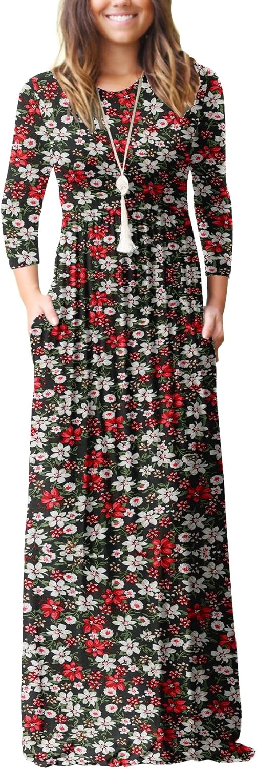 GRECERELLE Women Long Sleeve Casual Maxi Dress with Pockets