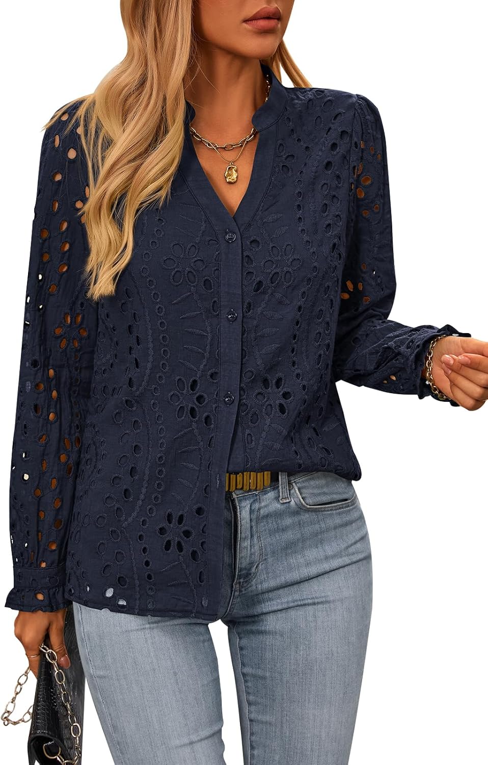 NALANISA Women's Fall Fashion Long Sleeve Button Down Blouses