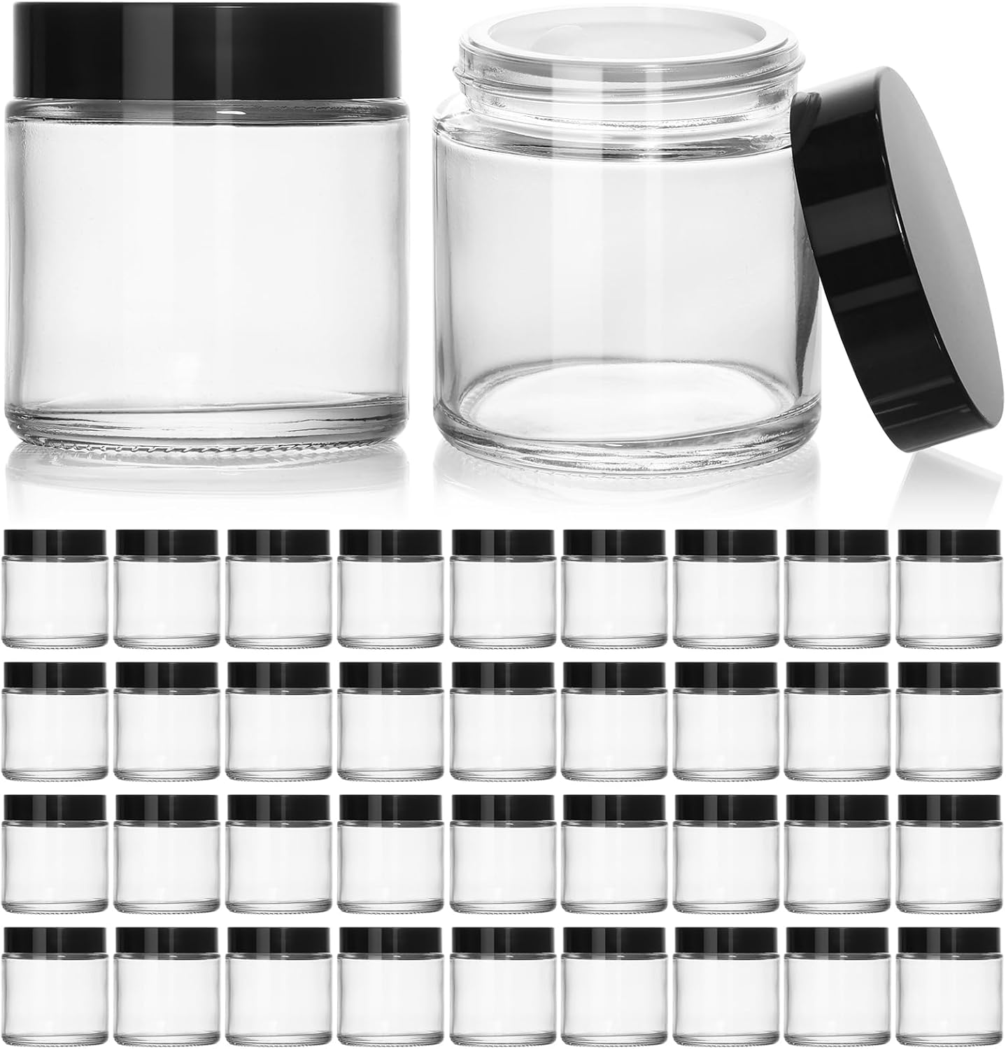4oz Clear Glass Jars with Black Lids for Cosmetic Use
