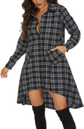 olrain Plaids V Neck Long Sleeve Irregular Hem Shirt (Style MY5B)