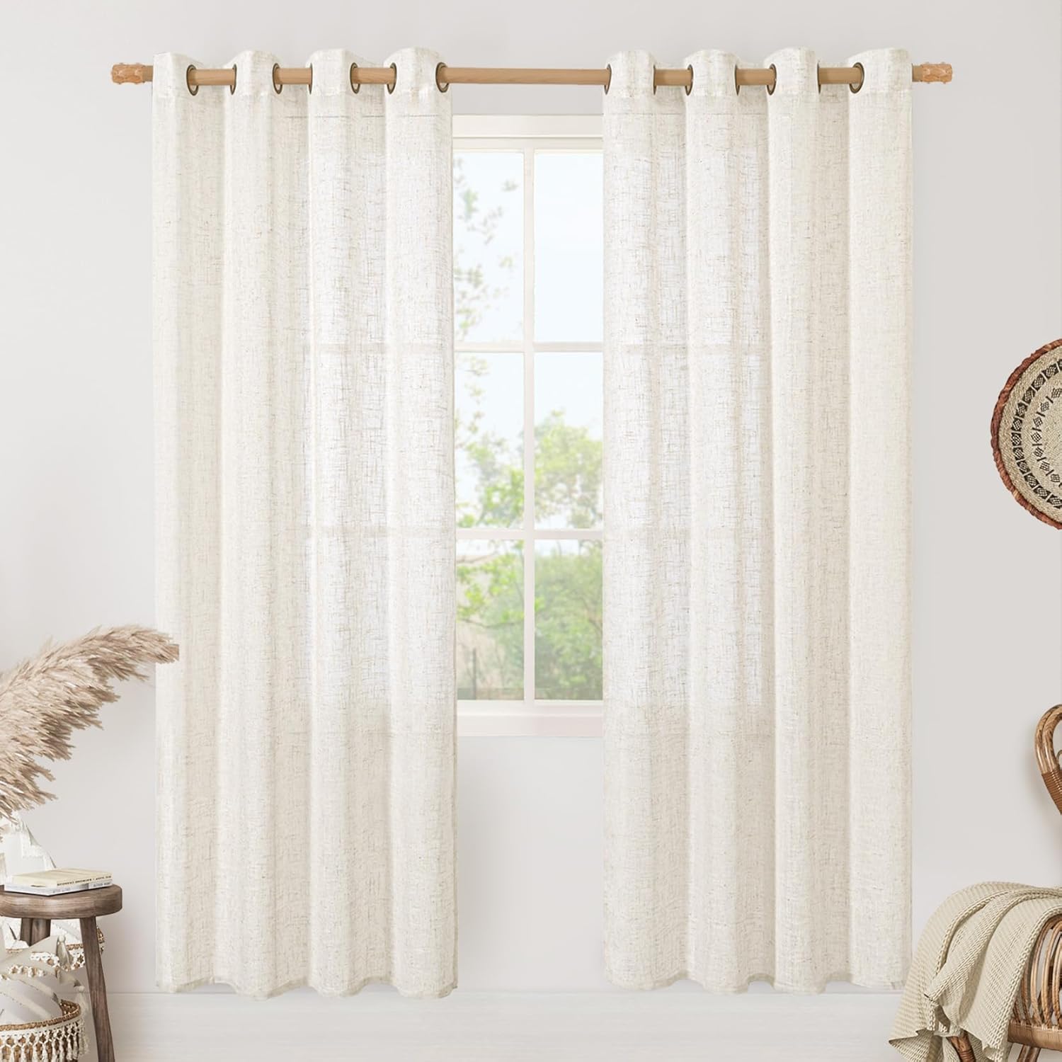 LAMIT Cream Linen Curtains Set for Elegant Home Decor
