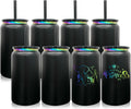 8 Pack Glass Cups with Lids and Straws 16 oz Insulated Tumblers