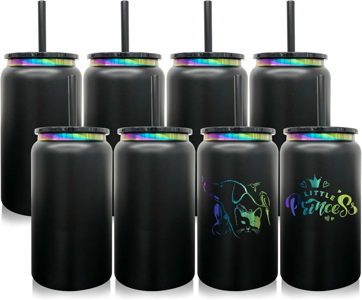 8 Pack Insulated Skinny Tumblers with Lids and Straws for Gifts