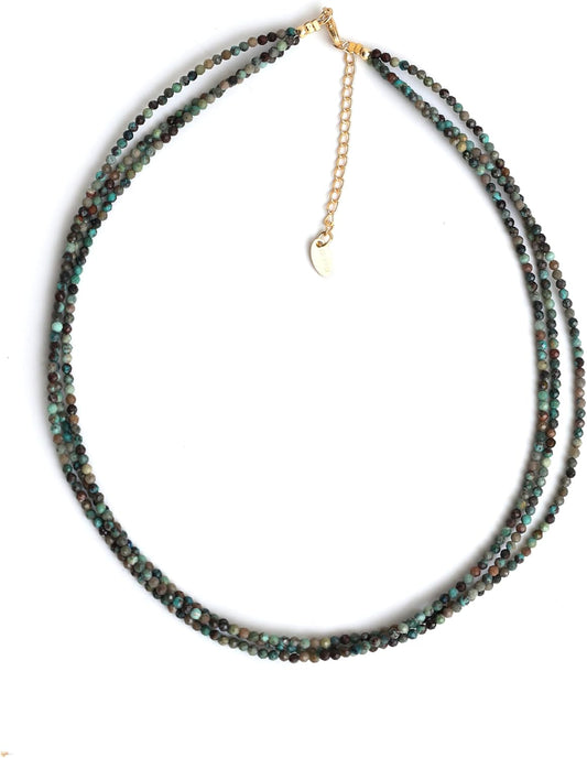 Multi Layered Beaded Necklace with Turquoise Crystals for Women