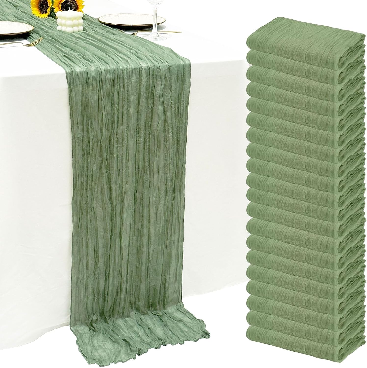 Sage Green Cheese Cloth Table Runner for Weddings and Parties