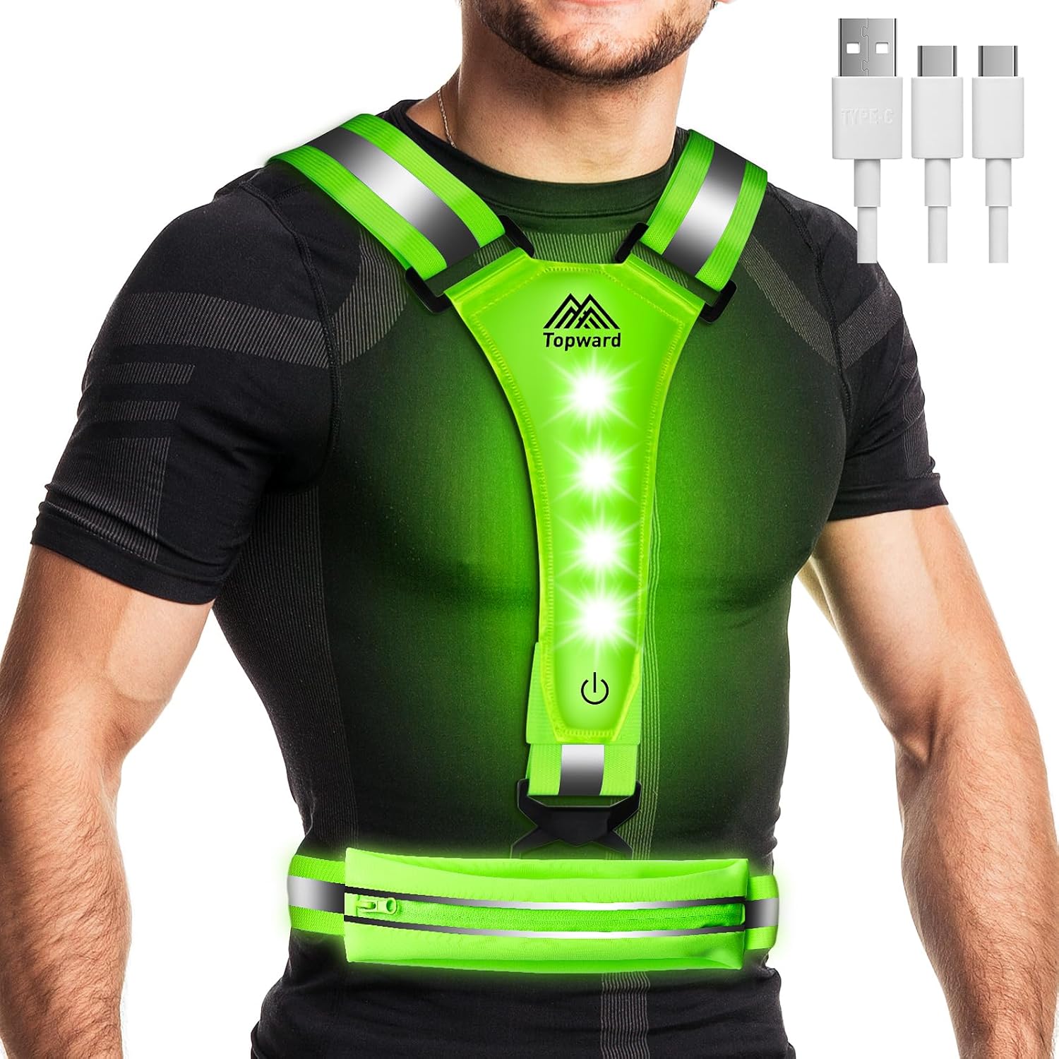 High Visibility LED Running Vest - USB-C Rechargeable