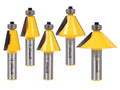 Chamfer Router Bits Bevel Edge Forming Set 5 Bit 1/2-In Shank