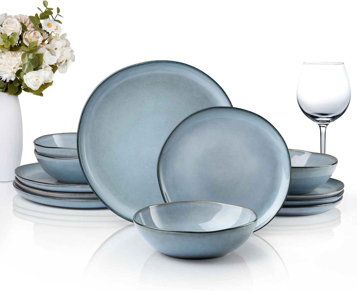 HaWare Stoneware Dinnerware Set for 4, 12-Piece Unique Dishware