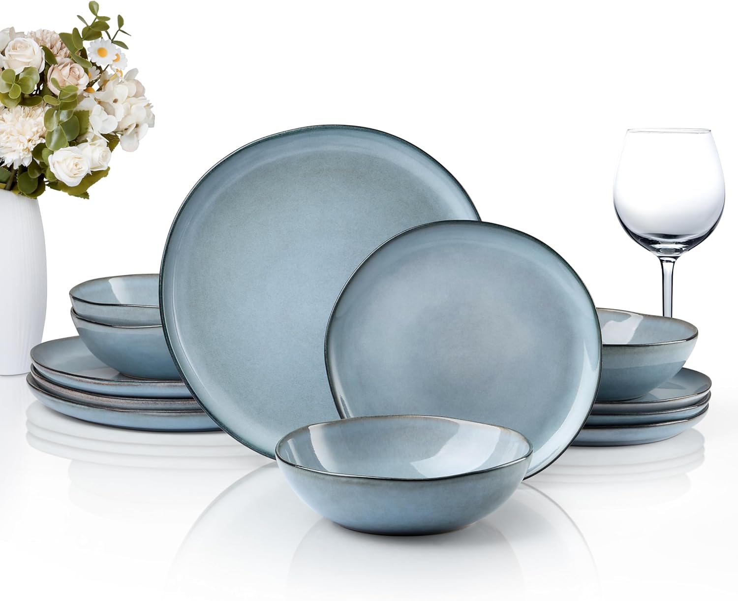 HaWare Stoneware Dinnerware Set for 4, 12-Piece Unique Dishware