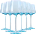 Light Blue Wine Glasses Set 6-16oz Modern Blue Wine Glasses With Tall