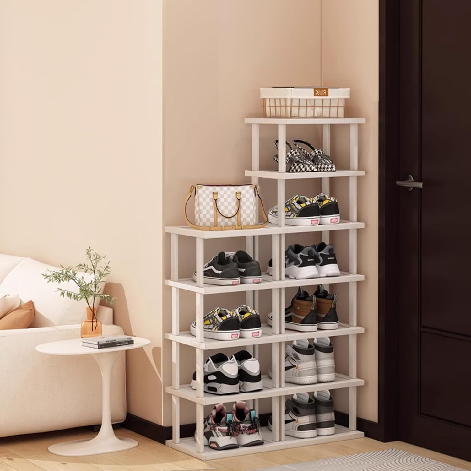 Bamboo Shoe Rack 12 Tier - Vertical Organizer for Small Spaces