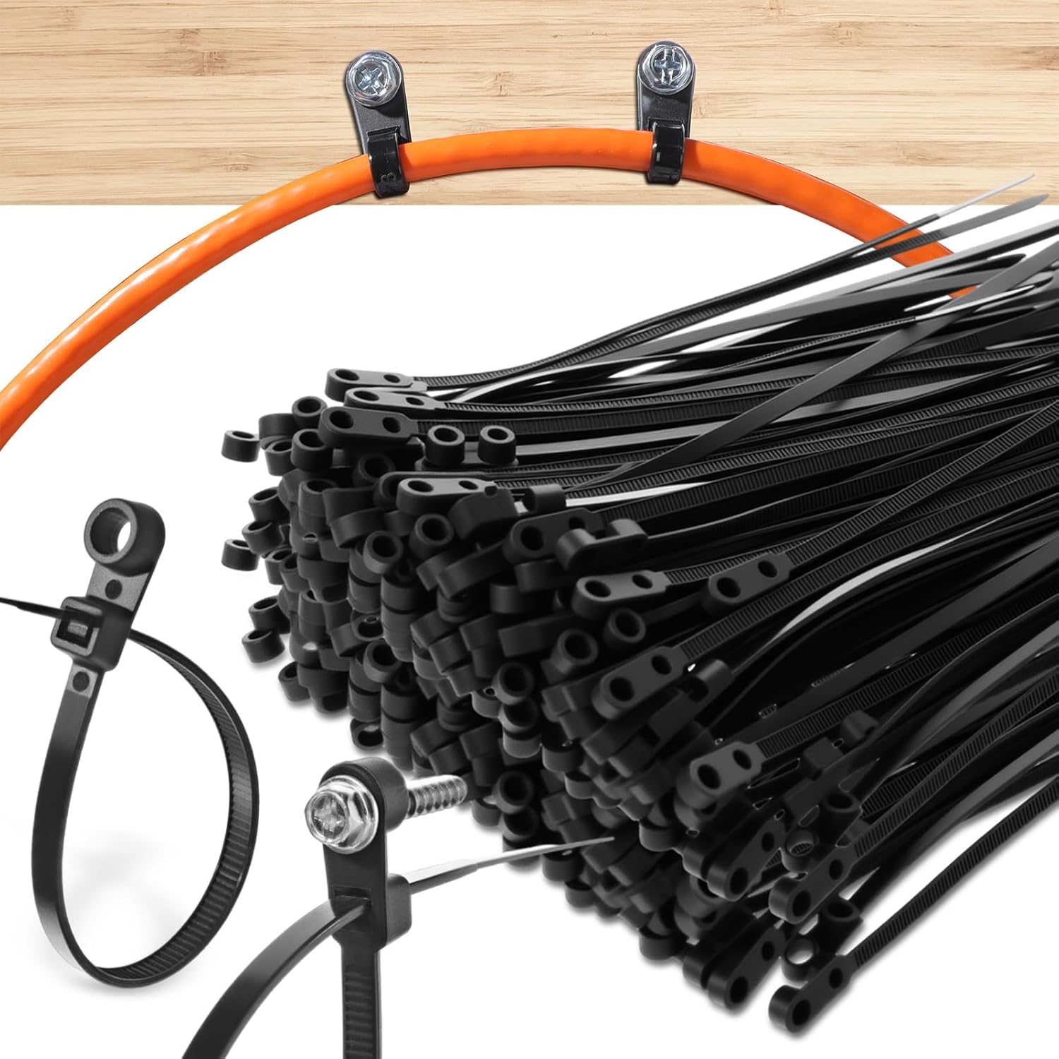 2000 Pcs Black Zip Ties with Screw Hole for Heavy Duty Use