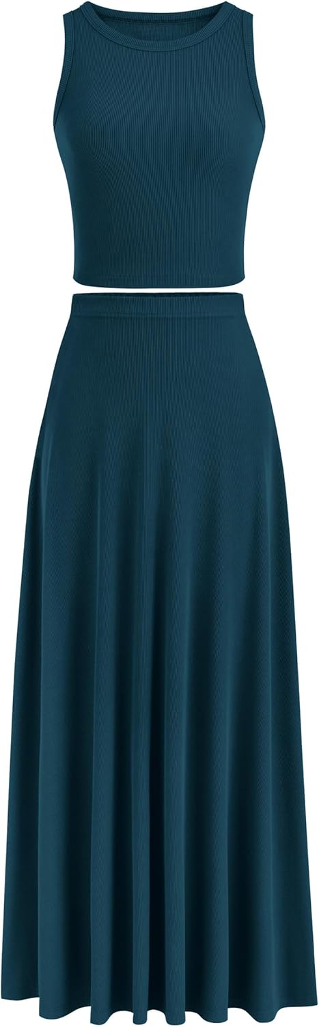 PRETTYGARDEN Women's 2 Piece Maxi Skirt Set for Summer Style