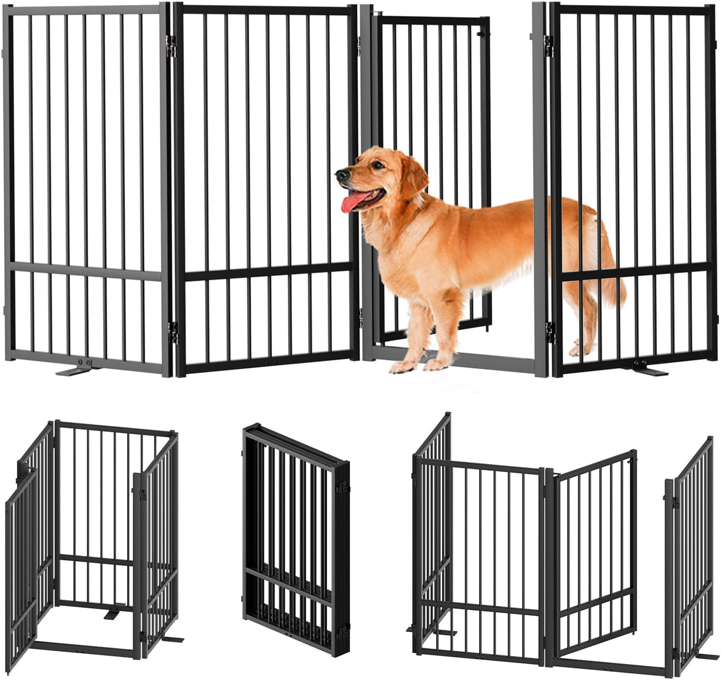 Full Metal Freestanding Dog Gate with Door for Indoor & Outdoor