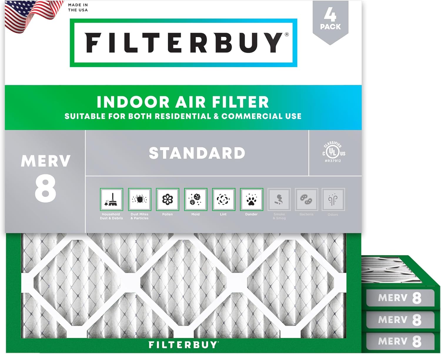 Filterbuy 11.25x11.25x1 Air Filter MERV 8 for Dust Defense