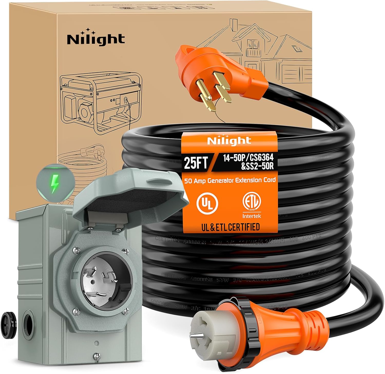 Nilight 50A Generator Extension Cord and Power Inlet Box Review