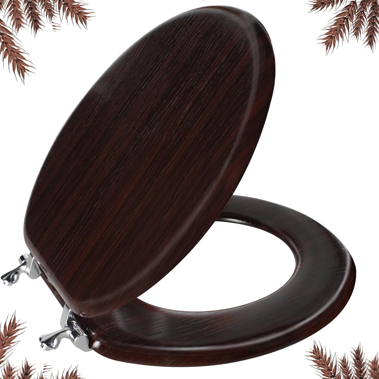 Round Toilet Seat Molded Wood with Zinc Alloy Hinges for Comfort