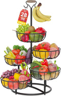 5 Tier Fruit Basket Tower Stand with Banana Hanger - Tall Countertop