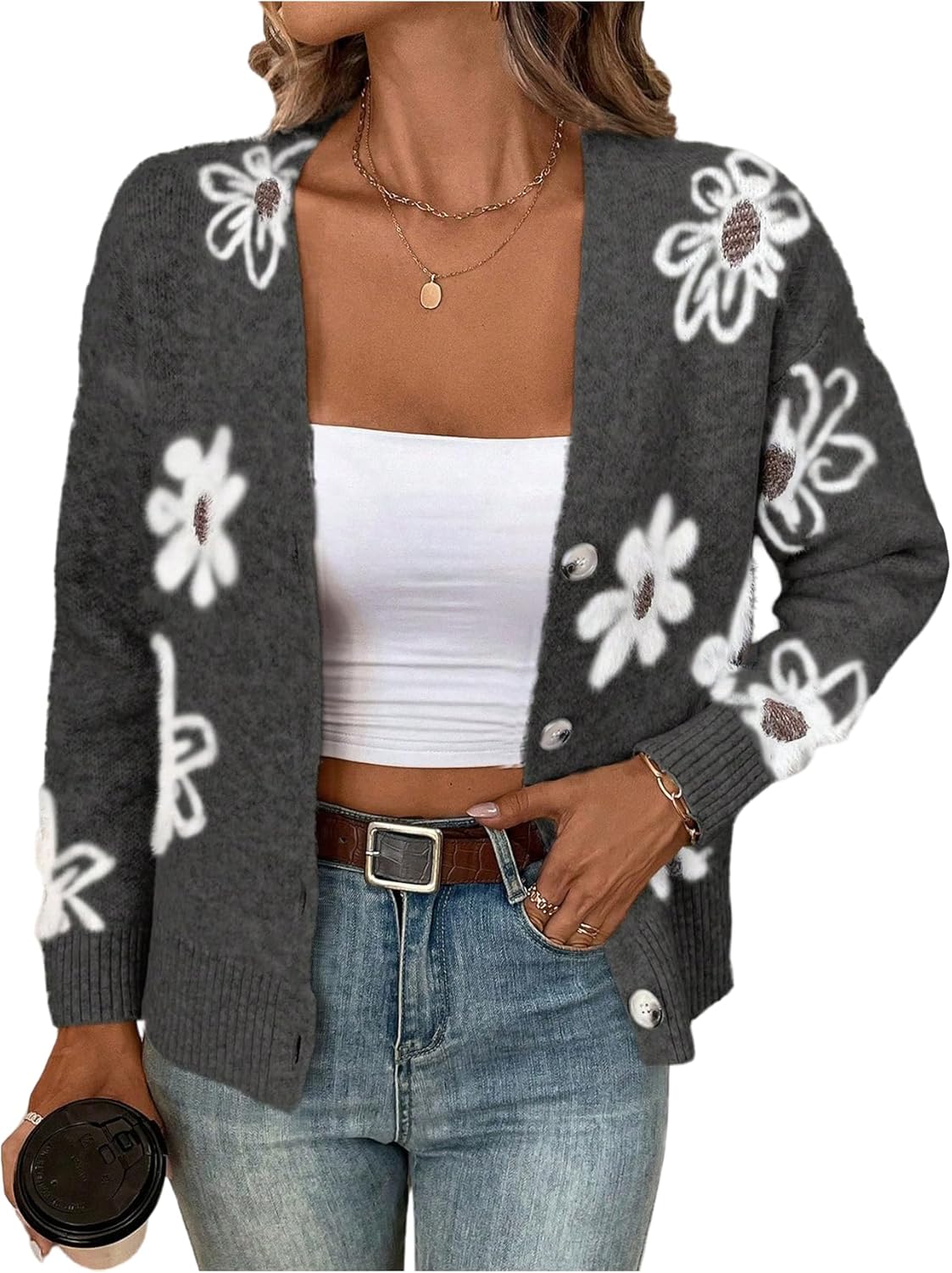 Floral Print Button Down Cardigan for Women - Stylish Knit Outerwear
