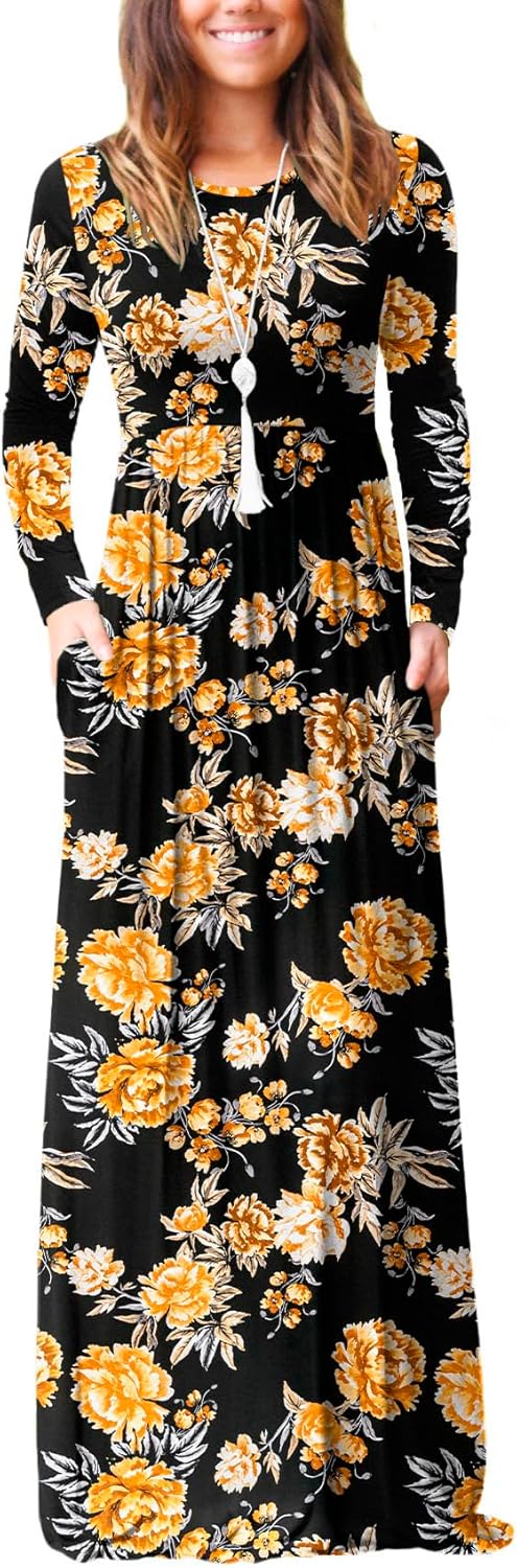 EUOVMY Women's Long Sleeve Maxi Dress with Pockets for Style