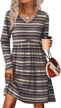 Women V Neck Sweater Dress with Pockets - Empire Waist Baby Doll