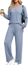 Lounge Sets for Women 2 Piece V Neck Button Sweatsuit - Cashmere