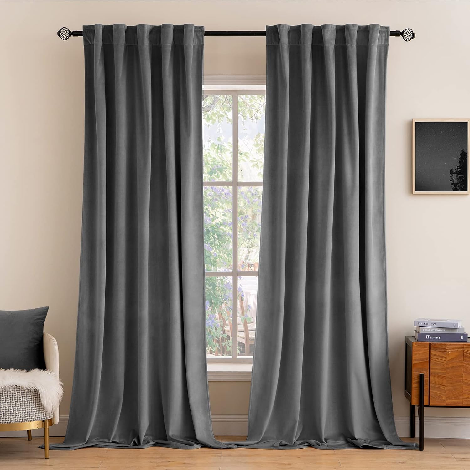MIULEE Grey Velvet Curtains - Luxury Blackout Drapes for Home