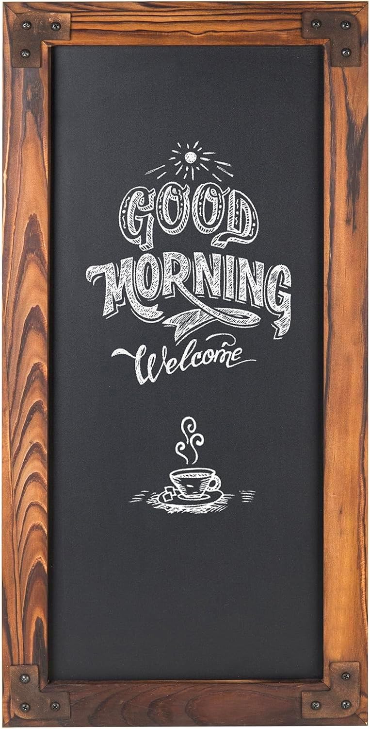 Large Chalkboard Sign Wall-Mounted with Burnt Wood Frame