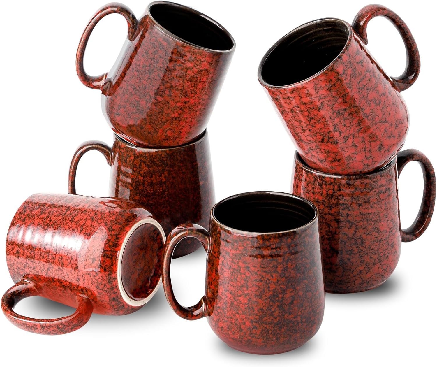Hasense Coffee Mugs Set of 6 with Unique Red Glaze Design