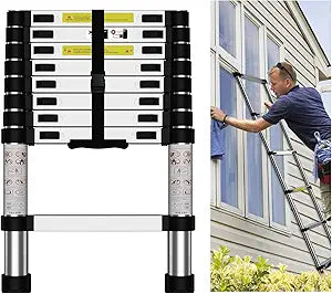 Telescoping Ladder 10.5 FT Aluminum Extension for Home Use