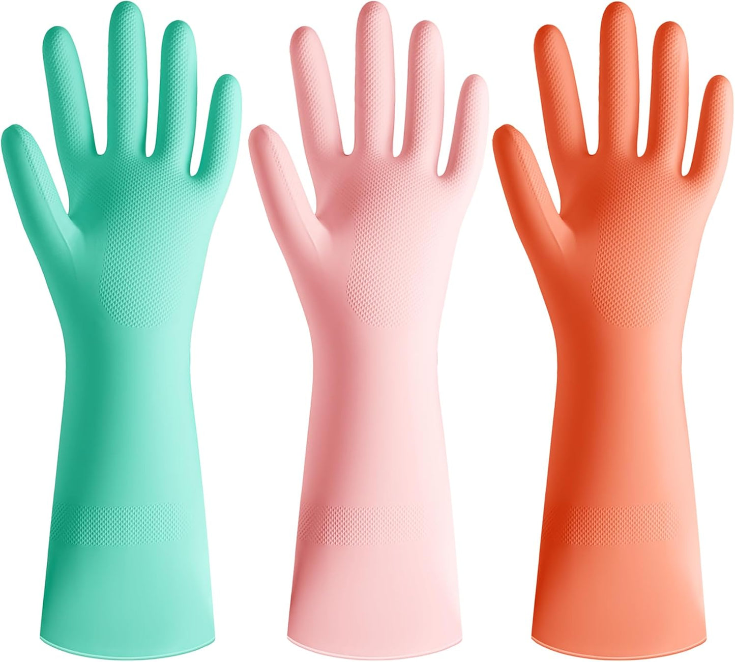 3 Pairs Colorful Reusable Dish Gloves - Kitchen Cleaning Essential