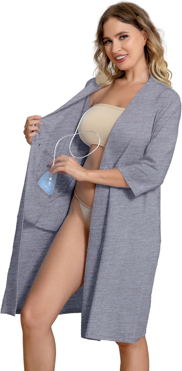 Post Surgery Mastectomy Robe with 4 Internal Drain Pockets