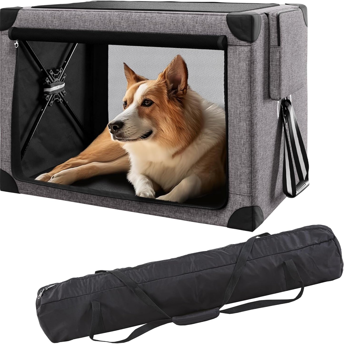 Collapsible Dog Crate - Portable 32 Inch Travel Crate for Dogs