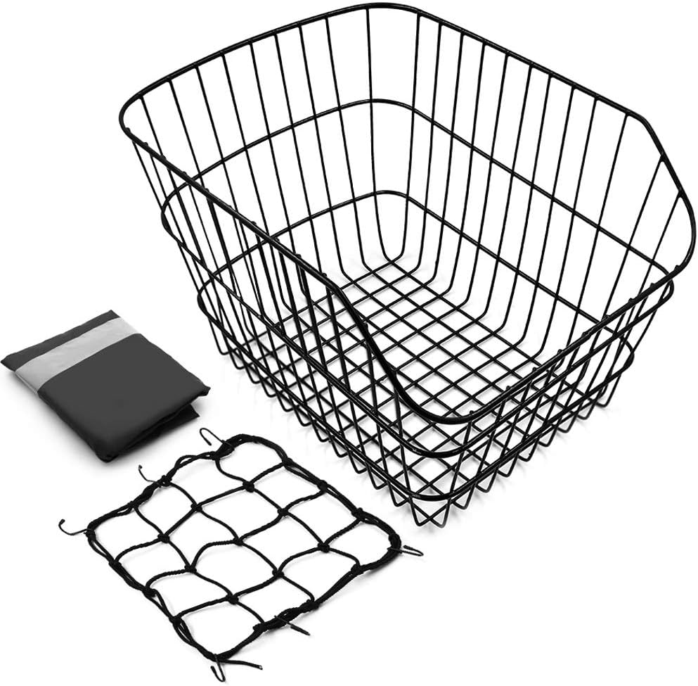 ANZOME Waterproof Metal Wire Rear Bike Basket with Cargo Net