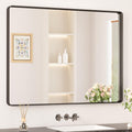 Black Framed Rounded Rectangle Bathroom Mirror 40 x 30 in - Modern